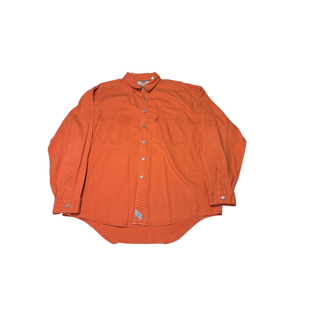 Levis Mens XL Long Sleeve Button Down Shirt Orange Cotton Twill Workwear Pocket